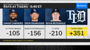 FanDuel's Same Game Parlay for the Rays vs. Tigers