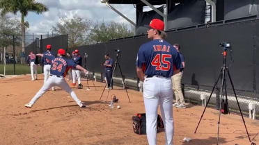 Tatsuya Imai tosses in the bullpen at Spring Training