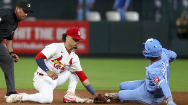 Maikel Garcia steals second after review