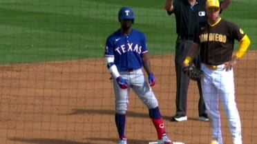 Andrew McCutchen's first spring hit as a Ranger 