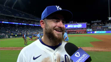Kyle Isbel on his bases-clearing double in 9-6 win