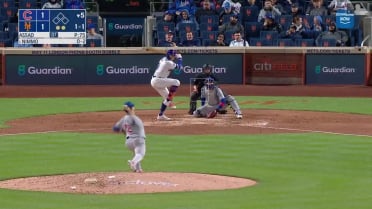Brandon Nimmo hits a single to right field