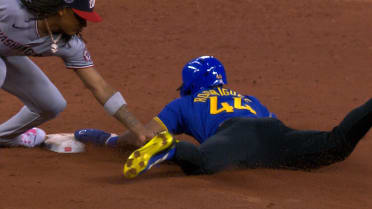 Julio Rodríguez swipes second base