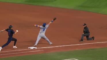 Ernie Clement is safe at first after review