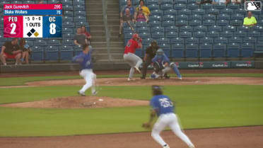 Jack Gurevitch doubles (7) on a line drive to right fielder Nolan Sailors. Jalin Flores scores.