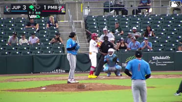 Yairo Padilla doubles (6) on a ground ball to right fielder Luis Cova. Alex Birge scores.