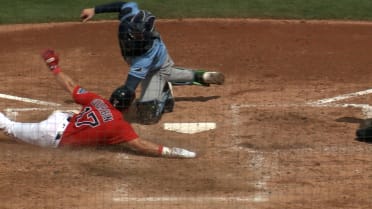 Chandler Simpson throws out Caleb Durbin at home