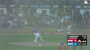 James Triantos doubles (8) on a line drive to left fielder Greg Jones. Justin Dean scores.
