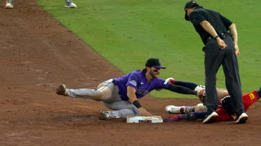 Jake McCarthy nabs Ozzie Albies at second base