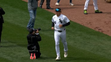 The White Sox lineup is announced during home-opener