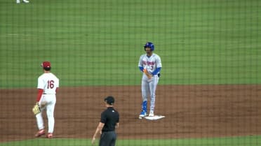 Elian Peña doubles for his first hit