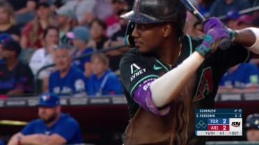 Geraldo Perdomo singles on a ground ball to right fielder Nathan Lukes. Geraldo Perdomo out at 2nd on the throw, right fielder Nathan Lukes to shortstop Andrés Giménez.