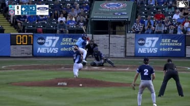 Jose Escobar doubles (18) on a fly ball to left fielder Nolan McCarthy. Angel Cepeda scores.