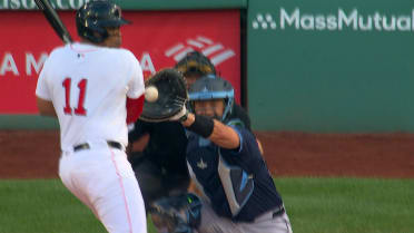 Rafael Devers hit by pitch after review