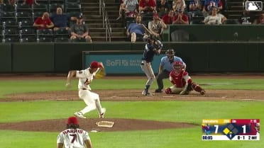 Carson Roccaforte singles on a soft ground ball to third baseman Deniel Ortiz. Luke Pelzer scores.