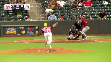 Paxton Kling doubles (1) on a sharp line drive to center fielder Garrett Spain. Yeison Morrobel scores.