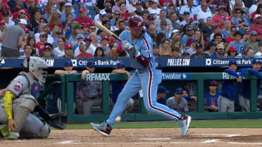 Trea Turner gets hit by a pitch in the 1st