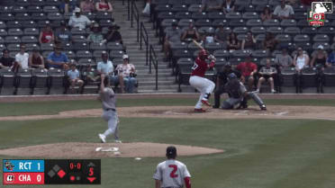 Cam Collier doubles (15) on a line drive to right fielder Tucker Flint. Ryan McCrystal scores.