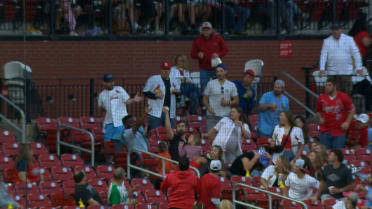 Fan makes a one-handed catch in the stands