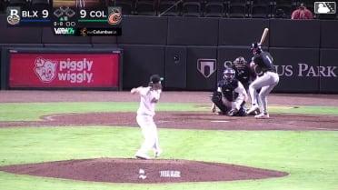 Marco Dinges homers (1) on a line drive to right center field. Daniel Guilarte scores.