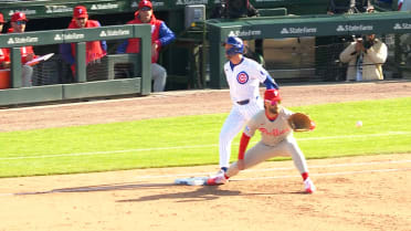 Nico Hoerner grounds into a forceout after a review 