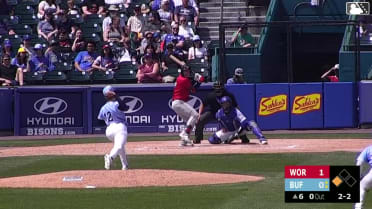 Mikey Romero singles on a ground ball to center fielder Jonatan Clase. Nate Eaton scores.