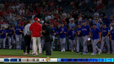 Benches clear after Mike Trout gets hit by a pitch 