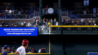 Josh Bell hits a ground-rule double after review