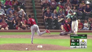 Lamar King Jr. singles on a line drive to right fielder Eduardo Quintero. Bradley Frye scores.