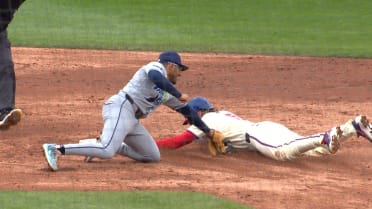 Bryson Stott steals second base after review