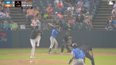 Jaison Chourio doubles (4) on a line drive to center fielder Fernando Peguero. Luke Hill scores.