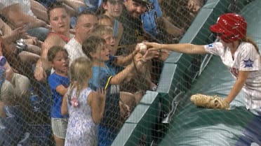 Phillies ball girl gives ball to fan