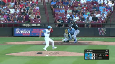 Esmil Valencia homers (2) on a fly ball to left field. Carlos Sanchez scores.
