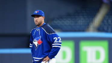 George Springer takes batting practice in hockey gear