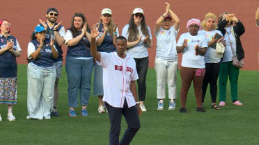 Jarron Collins throws out ceremonial first pitch