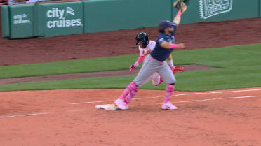 Caleb Durbin out at first after review