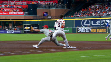 Jake Meyers safe at first after review