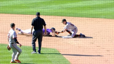 Jordan Beck safe at second after review