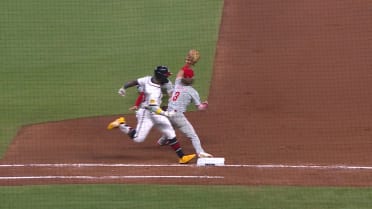 Michael Harris II is safe at first after review