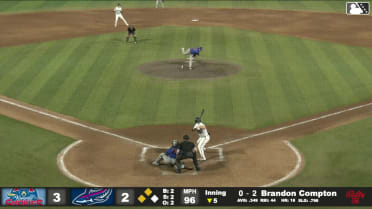 Brandon Compton doubles (13) on a fly ball to left fielder Carter Trice. Adrian Santana scores. Aiva Arquette scores.