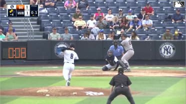 Caden Bodine doubles (2) on a sharp fly ball to center fielder Camden Troyer. Adrian Santana scores. Theo Gillen out at home on the throw, center fielder Camden Troyer to second baseman Kaeden Kent to catcher Eric Genther.