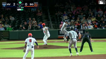 Kaeden Kent doubles (19) on a ground ball to right fielder Marshall Toole. Enmanuel Tejeda scores.
