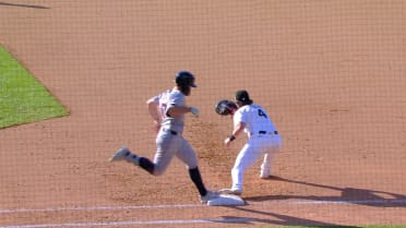 Jace Jung reaches on fielder's choice after review