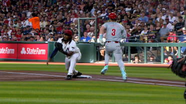 Bryce Harper is safe at first base after a review