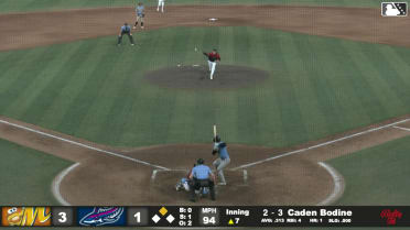 Caden Bodine singles on a ground ball to left fielder Emaarion Boyd. Austin Overn scores.