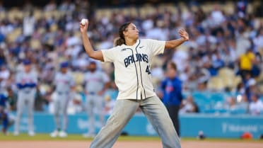 Kiki Rice throws out first pitch