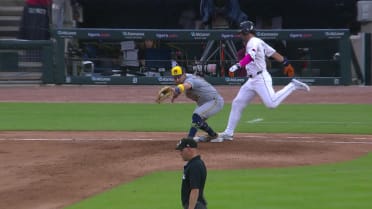 Matt Vierling is safe at first base after review