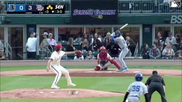 Carson Williams walks. Brock Jones scores. Homer Bush Jr. to 3rd. Gavin Lux to 2nd.