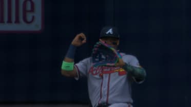 Ronald Acuña Jr. throws out Luis Lara at second