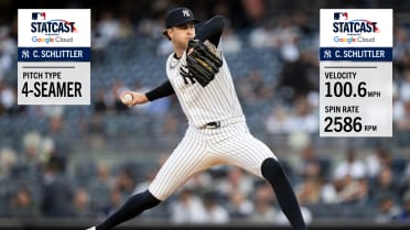Schlittler shows off velocity and spin rate vs. O's